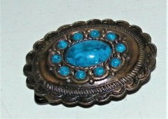 Vintage Brass Pressed Southeast -West Turquoise Belt Buckle Cooper Color EC