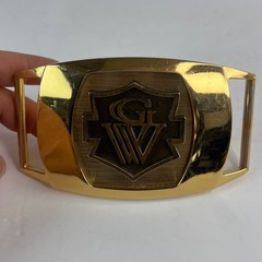 Vintage Great Western GW Monogram Shield Belt Buckle Gold Tone Metal Rectangle