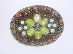 Belt Buckle Western Style Multi Color Beads Brass Finish