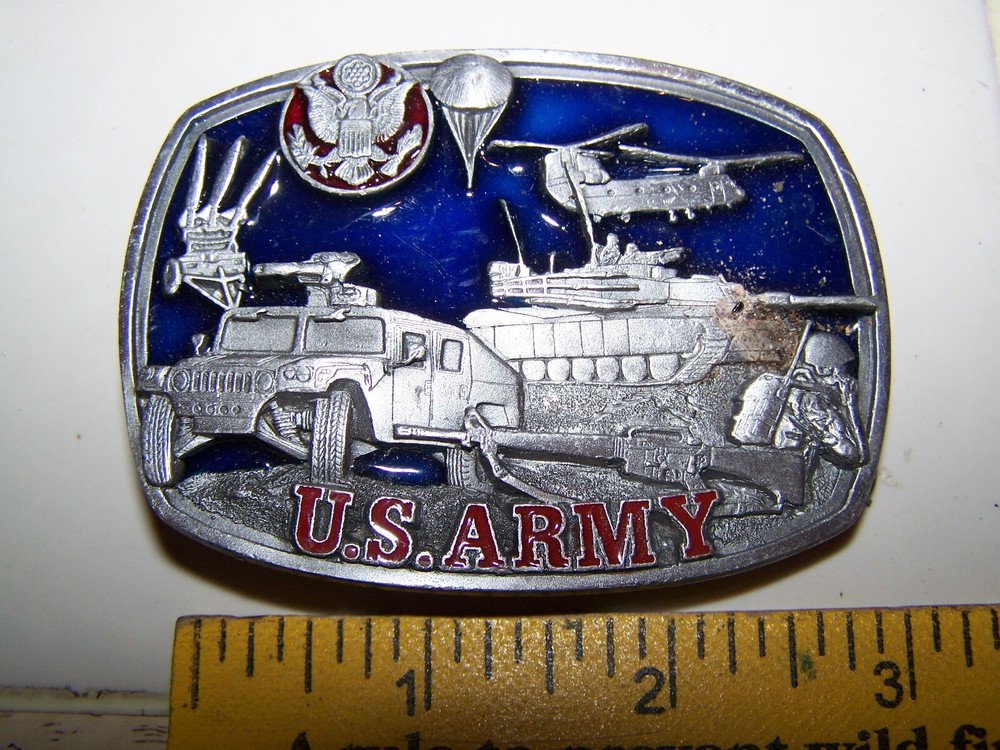 VINTAGE U.S. ARMY BELT BUCKLE 1991 BERGAMOT DETAILED PEWTER ENAMELED