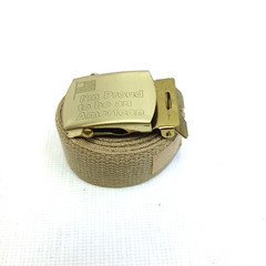 Khaki Web Belt with Brass look Friction Buckle « I&rsquo;m Proud To Be An American » USA