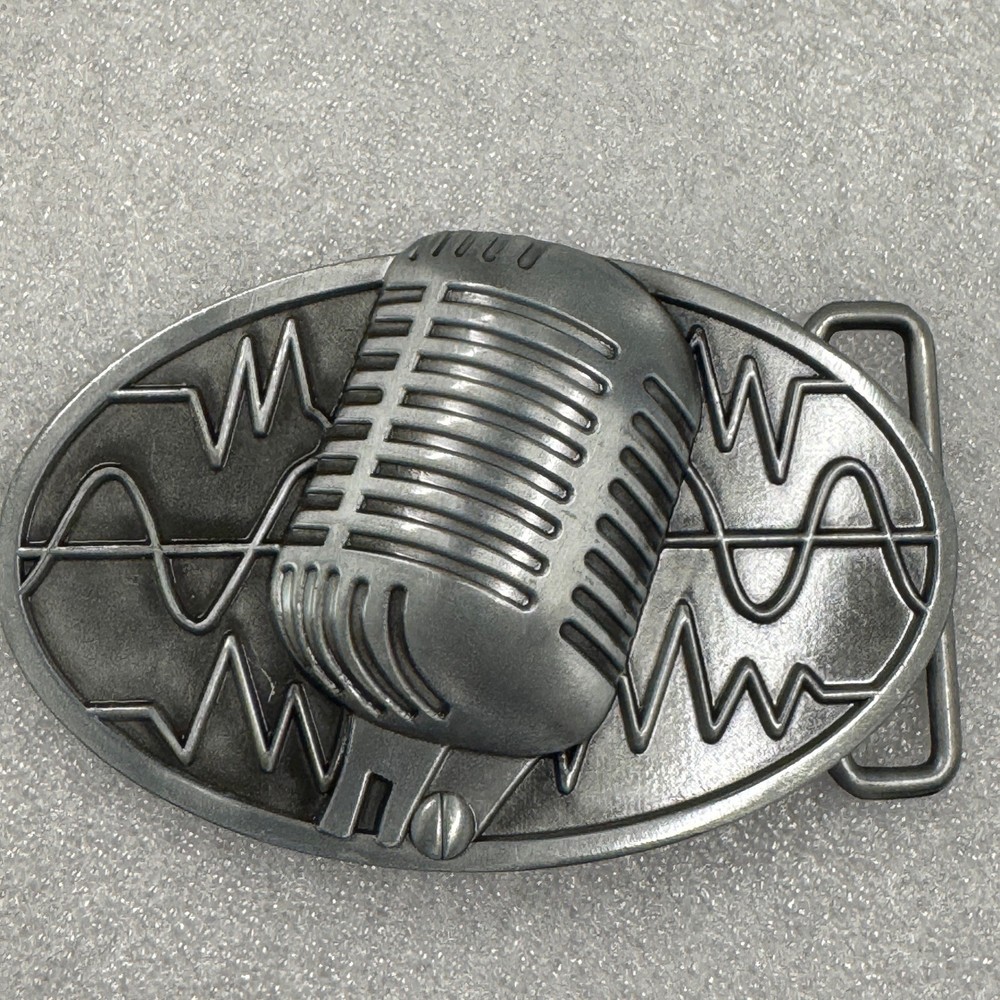 Microphone Sound Wave Belt Buckle Retro Music Rockabilly Metal