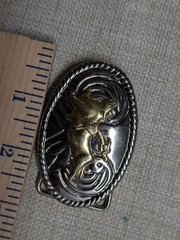 vintage WESTERN belt buckle CHROME cowboy BULL RIDING rodeo