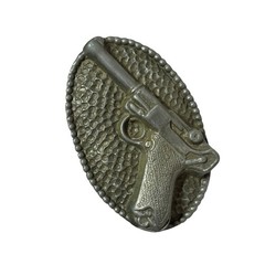 Belt Buckle Antiqued Silver Tone Pistol Gun Luger Design Metal Western