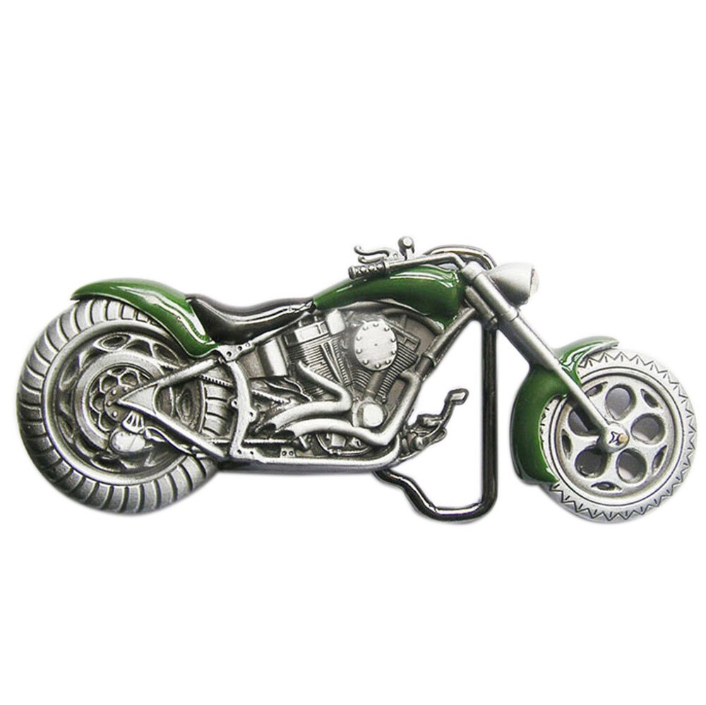 Chopper Motorcycle Green Enamel Metal Belt Buckle
