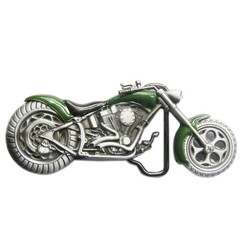 Chopper Motorcycle Green Enamel Metal Belt Buckle