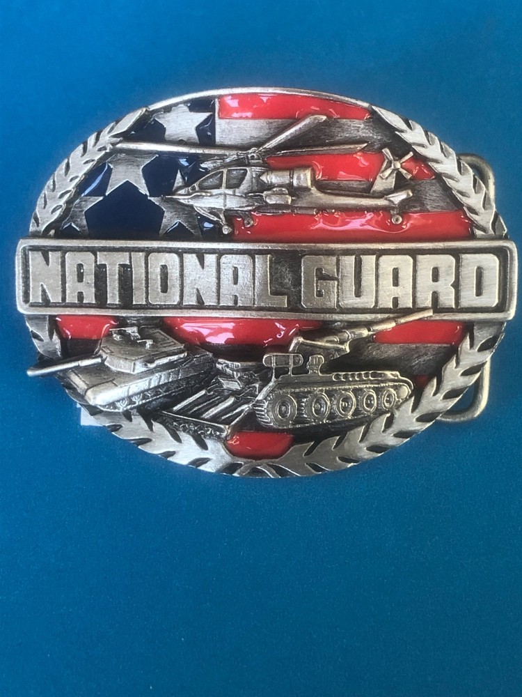 United States National Guard Belt Buckle Helicopter, Tank, Stars and Stripes