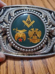 VTG. Freemasons, Masonic, Shriners and Scottish Rite Belt Silver Buckle USA