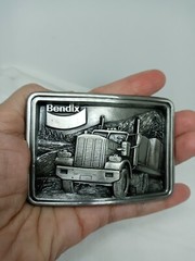 Vtg. Uniq Bendix Metal Embossed belt buckle Shaped Tractor-Trailer Truck.USA