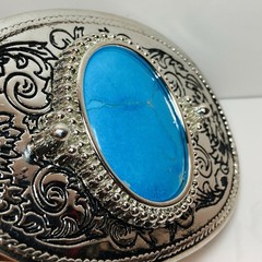 Turquoise Stone Silver Western Country Unisex Engrave Design Belt Buckle