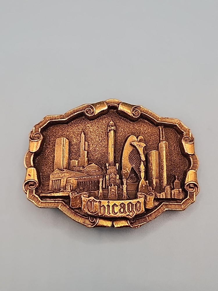 Belt Buckle, Chicago, by The Great American Buckle Co., 1982, Brass, Numbered