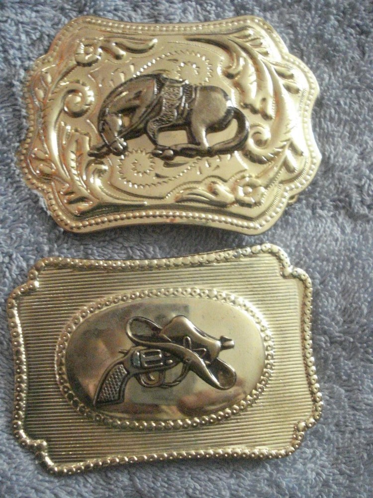 VINTAGE LOT OF 2 1970&rsquo;s WESTERN STYLE GOLD-TONED OVAL BELT BUCKLES