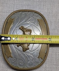 vintage RODEO buckle belt BULL RIDER cowboy GERMAN SILVER trophy WESTERN floral