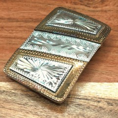 80&rsquo;s Bar J Western Floral Scroll Engraved Cowboy Nickel Copper Belt Buckle