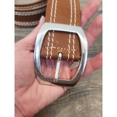 Men&rsquo;s Brown Leather Casual Belt with Silver Buckle Size XXL