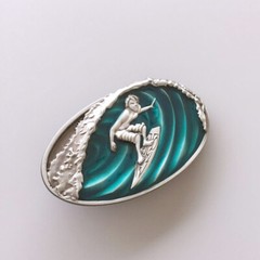 Vintage Enamel Surfing Play Boy Sport Belt Buckle Gurtelschnalle