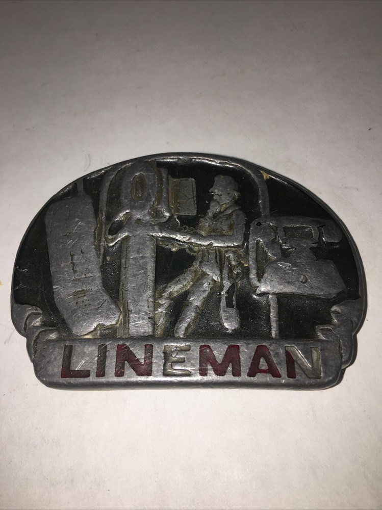 Vtg 80s Great American Belt Buckle Telephone Lineman Pewter 1983 C&J Inc