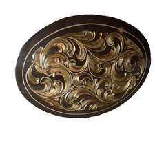 Western Belt Buckle 4.25 x 3.25 in Handcrafted Oval Engraved Brown Gold 2.25