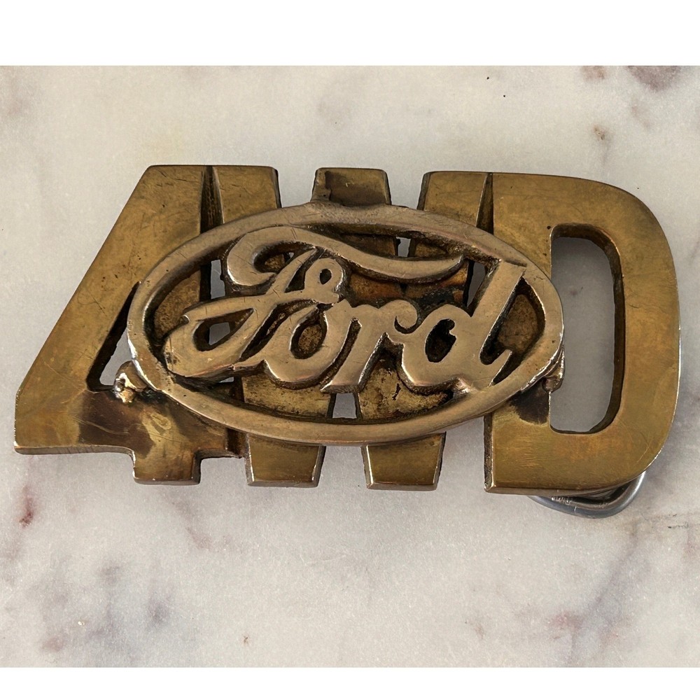 Vintage Ford Brass Belt Buckle Automotive Logo 4023 Taiwan Retro Truck Accessory