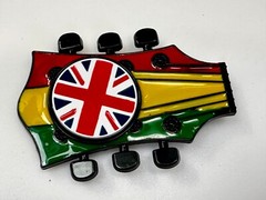 Electric Guitar Tuning Keys Shaped Belt Buckle W/ Uk Flag Union Jack Spinner