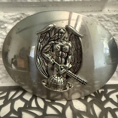 Men&rsquo;s Oval Silver Metal Belt Buckle Angel Military Western Style Fits 1.5in