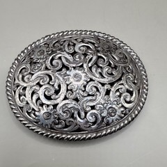 Men&rsquo;s Oval Silver Tone Western Floral Engraved Scroll Belt Buckle Fits 1.5in