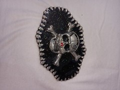Large Skull And Bones Belt Buckle Silver Chrome Black