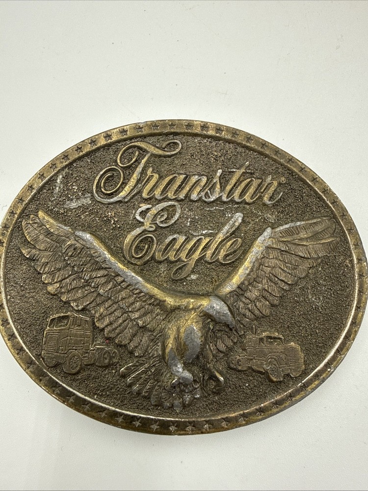 vintage 1970s western TRANSTAR EAGLE belt buckle SEMI-TRUCK cowboy TRUCKER brass