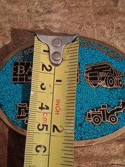 Vintage Brass Turquoise Excavator Belt Buckle, Barrick Gold Mine, Vegas 92