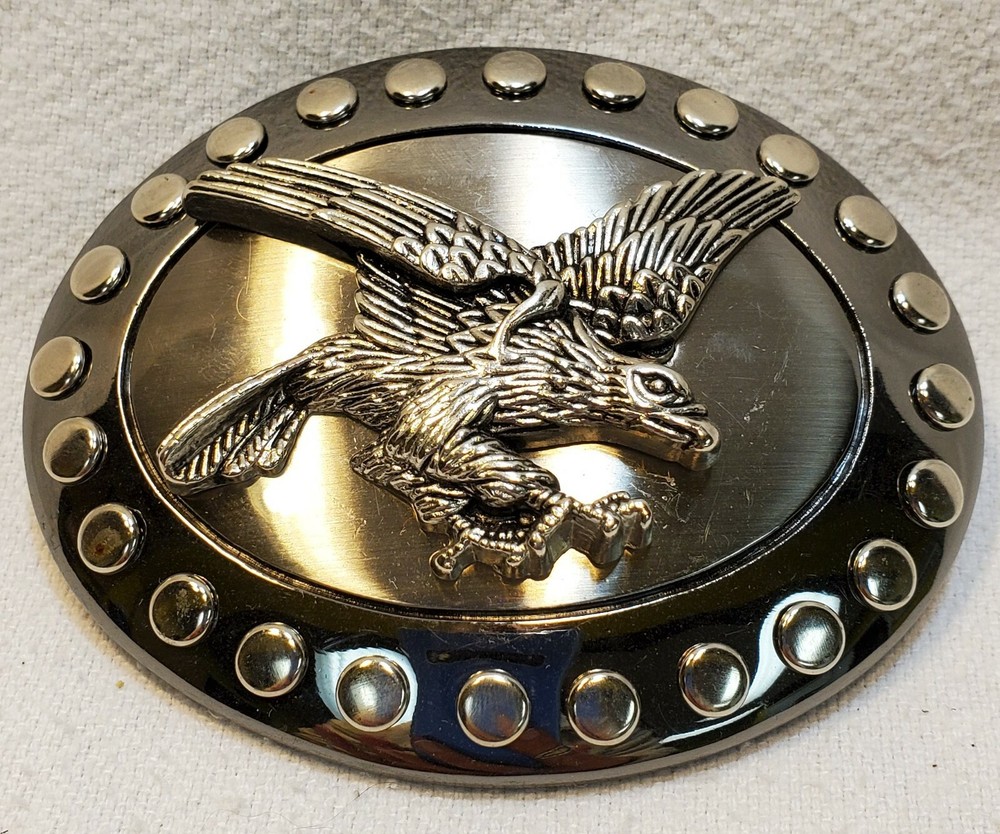 Stainless Steel Oval Belt Buckle USA Flying Eagle Wings Spread Stud Removeable