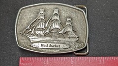 PEWTER RED JACKET SHIP BELT BUCKLE MADE BY BLAISDELL