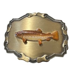 Fisherman Belt Buckle Game Fish Chinook Salmon Trout Vintage Fishing Hunting