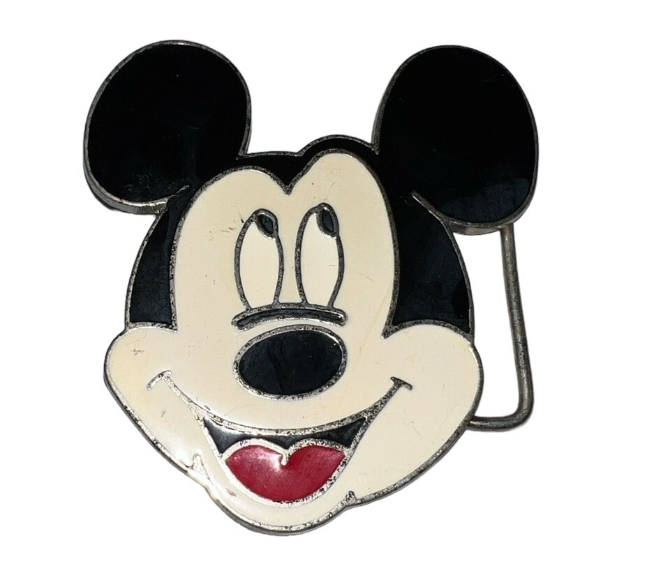 Smiling Micky Mouse Head Belt Buckle Classic Disney Wide Eye Silver Tone Retro