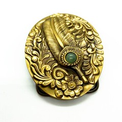 Feather & Jade Solid Brass Belt Buckle Western Cowboy Boucle Vintage Antique