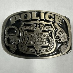 Metal Police Belt Buckle by Buckle Bakery 1988 #1654 Made in USA Serve & Protect