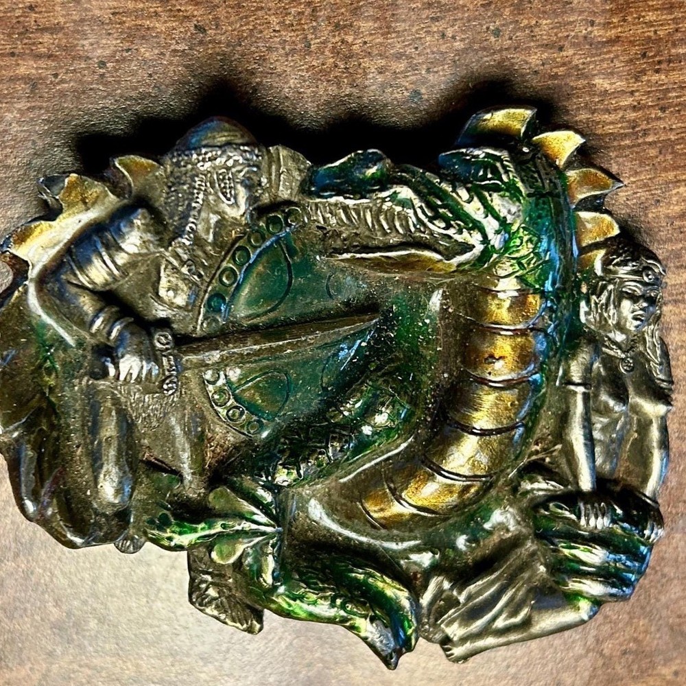 American Buckle Co Belt Buckle Unisex OS Green 1984 Vintage Knight Dragon J1421