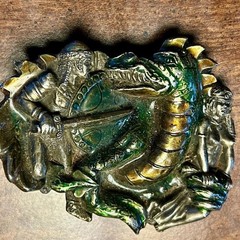 American Buckle Co Belt Buckle Unisex OS Green 1984 Vintage Knight Dragon J1421