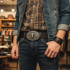 NEW Men Silver Metal Casual Bull Belt Buckle Western Fashion Oval Longhorns Cow