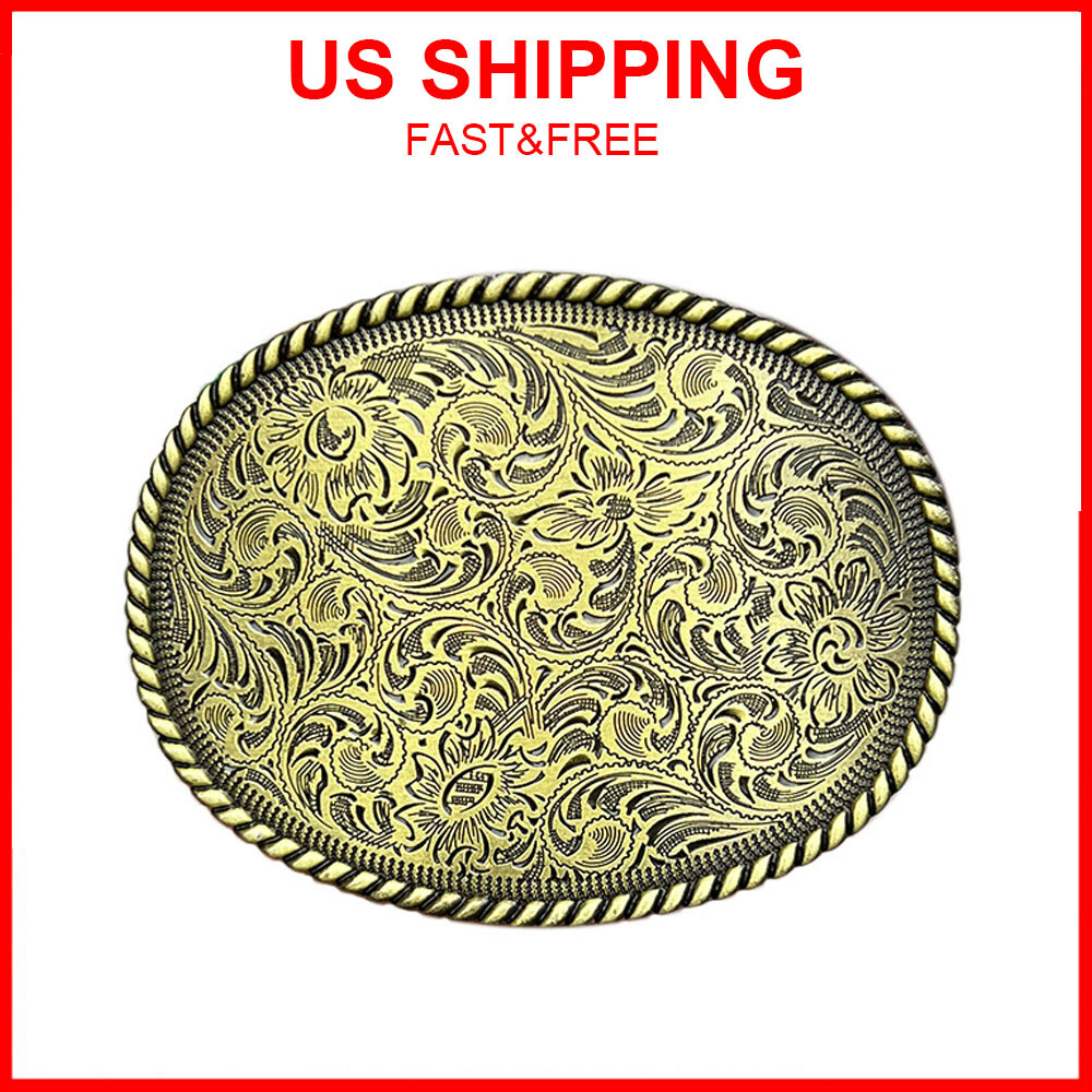 Gold Belt Engraved Oval Antique Copper Finish Western Cowboy Belt Buckle US
