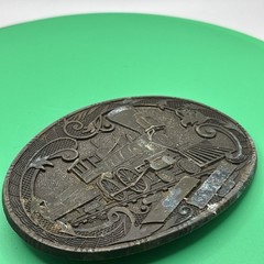 Vintage Steam Train Belt Buckle Antique Locomotive Brass Tone Western