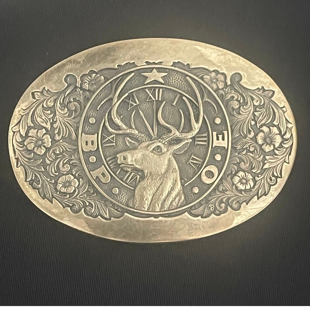 Vintage Award Design Medals Elk Deer Belt Buckle Solid Brass Tone
