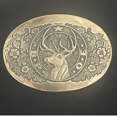 Vintage Award Design Medals Elk Deer Belt Buckle Solid Brass Tone
