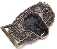 Skull & Wings Deliverance From Evil Belt Buckle Solid Sterling Silver 236.8g