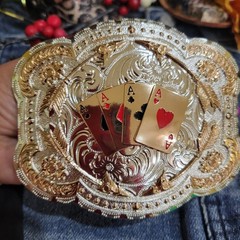 Four Aces Western Belt Buckle Cowboy Fashion Rodeo Jeans Buckle Silver & Roseto