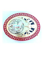 Western Buckle Gold Silver Red Running Horse Cowboy Oval 2 » Hebilla Vaquero