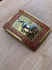 Western Buckle Gold Silver Red Running Horse Cowboy Fit 2 » Hebillas Vaqueras