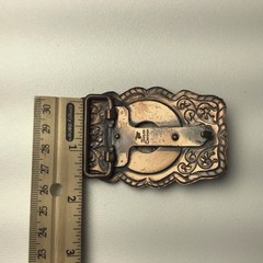 Vintage Belt Buckle Horse Copper Silver Tone Western Horseshoe Ranch Country