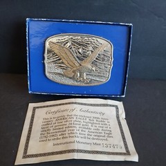 Vntg International Monetary Mint American Eagle Belt Buckle w/Box & Certificate.