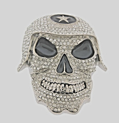 Skull Belt Buckles Men Women Rhinestones Vintage Star Silver Metal Pirate Horn