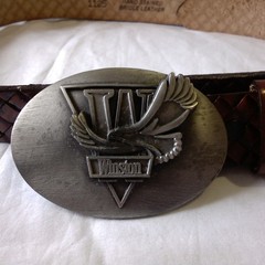 Vtg Winston Buckle W/Hand Stained Bridle Leather Belt 32/34 3D Flying Eagle…